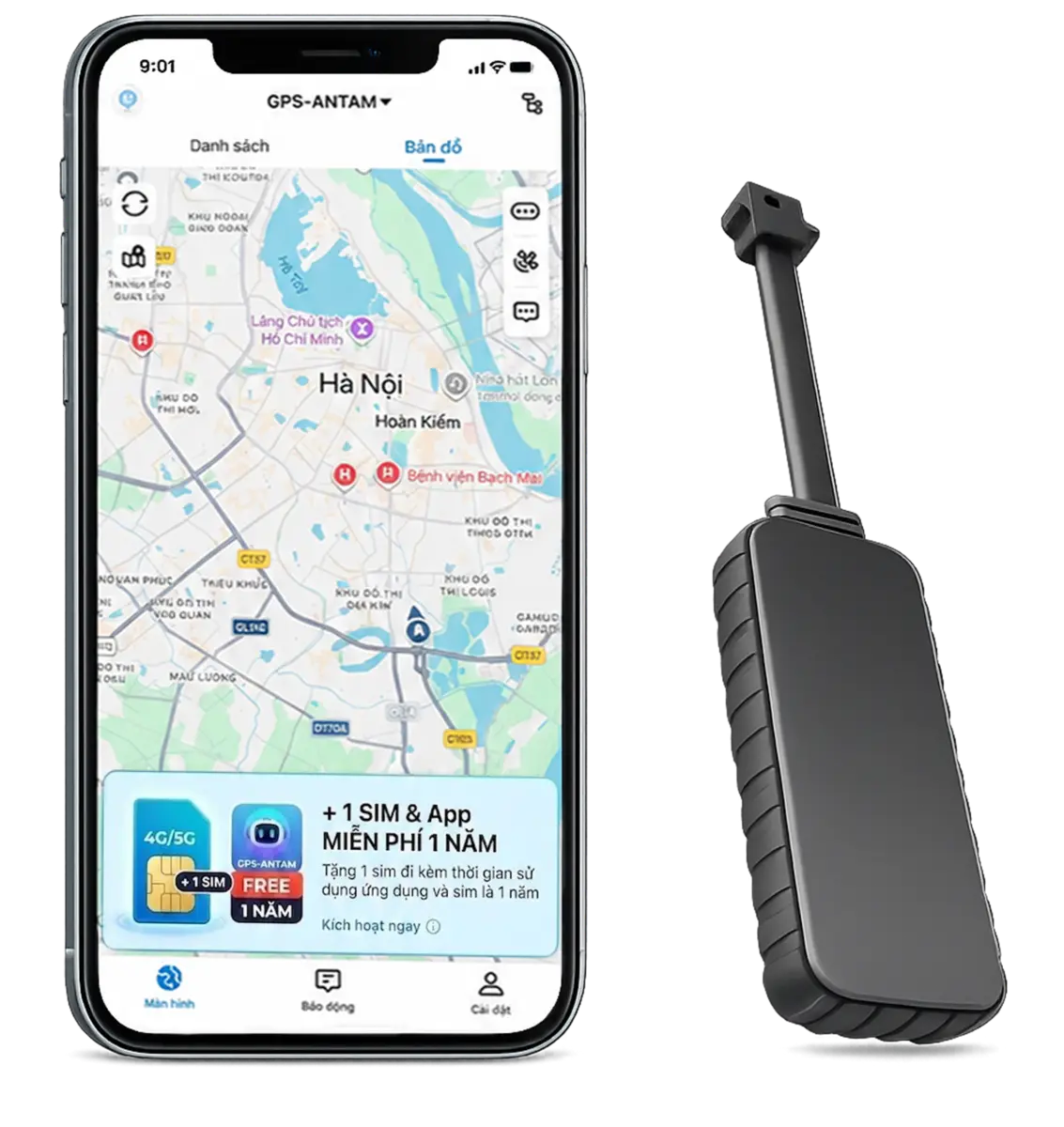 Điện thoại hiển thị ứng dụng IOPGPS và thiết bị H29P